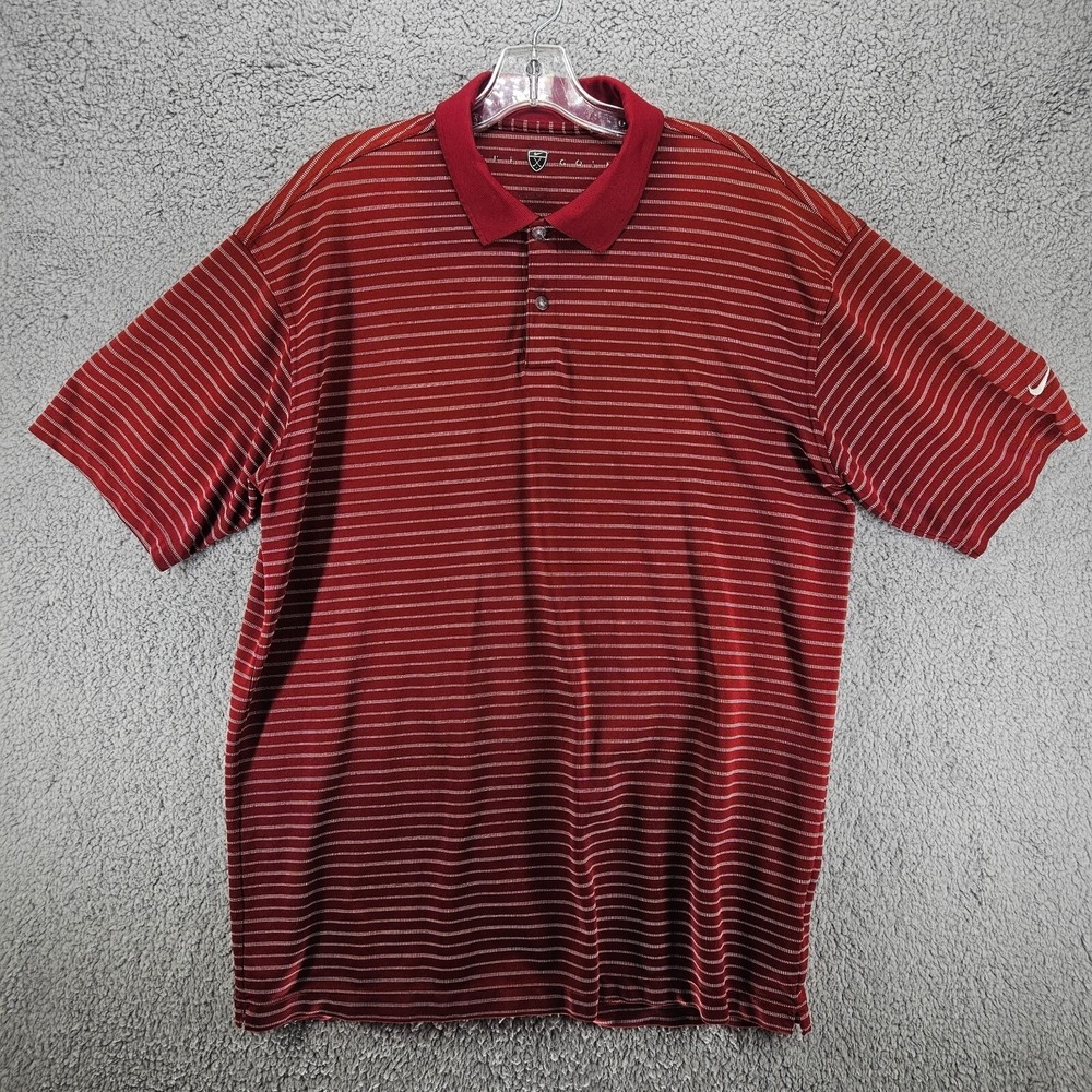 Nike Golf Mens XL Red Striped Short Sleeve Performance Polo Shirt